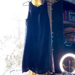 Black sleeveless vintage suede and lace cutout dress XL